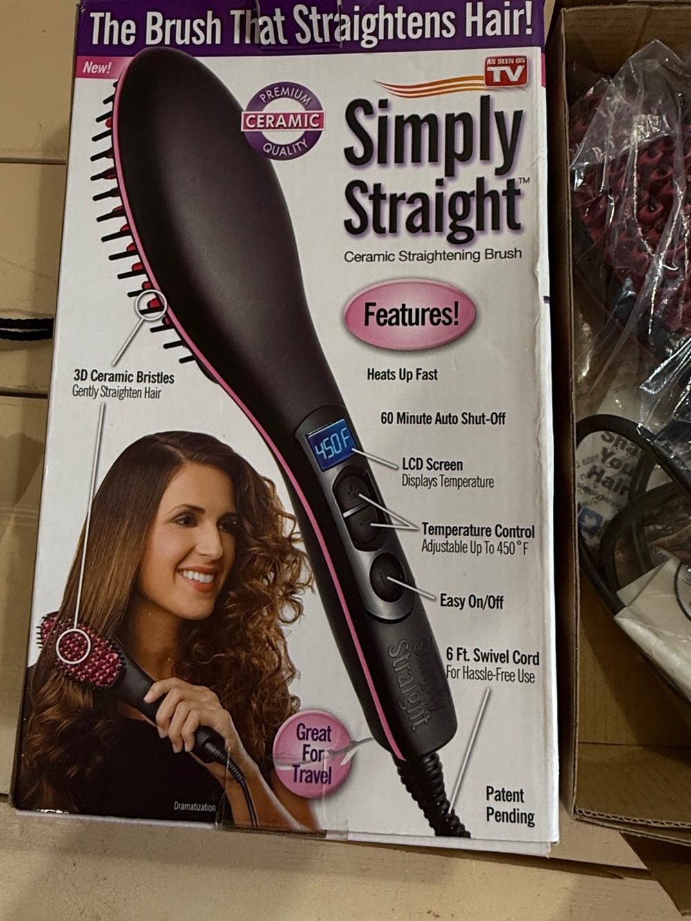 Ceramic Straightening Brush - Black with Pink Trim